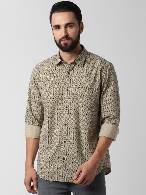 

Peter England Casuals Men Beige & Green Slim Fit Printed Casual Shirt