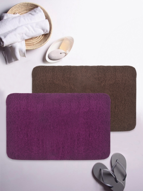 Bianca Set of 2 Solid Anti-Slip Bath Rugs, Purple