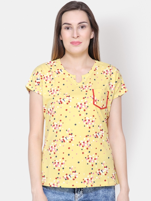 

Yaadleen Women Yellow Printed Round Neck T-shirt