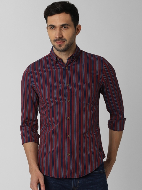 

Peter England Casuals Men Brown & Maroon Slim Fit Striped Casual Shirt