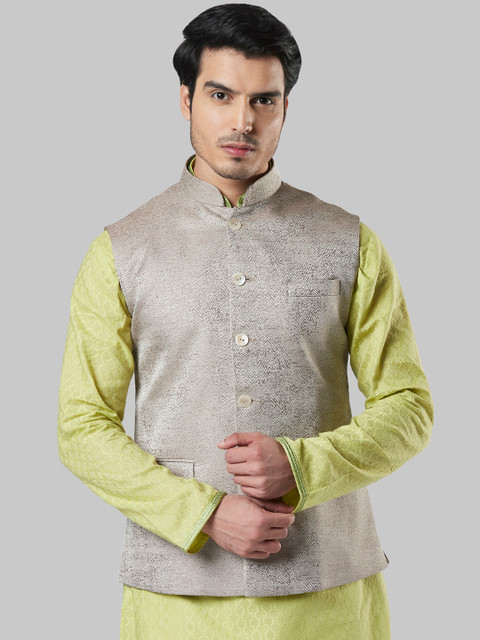 

Ethnix by Raymond Men Beige Woven Design Nehru Jacket