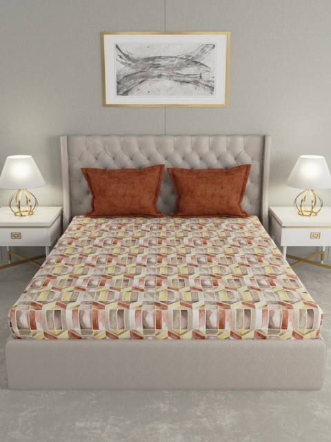 

GMF Brown & Yellow Geometric 180 TC Cotton 1 King Bedsheet with 2 Pillow Covers