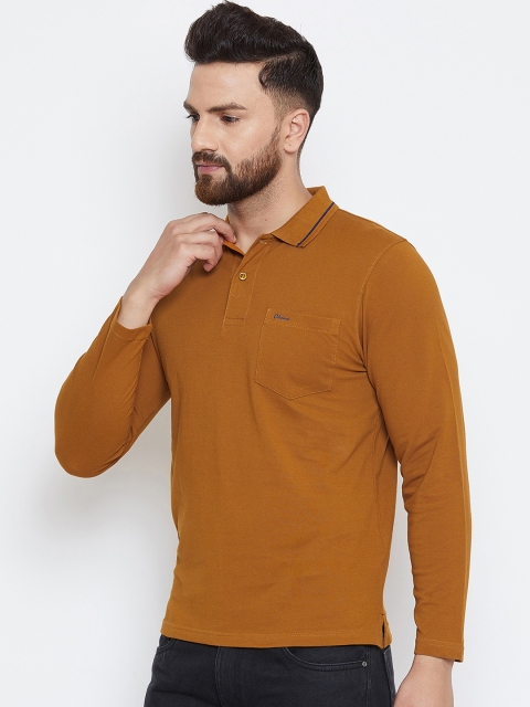 

Okane Men Khaki Brown Solid Polo Collar T-shirt