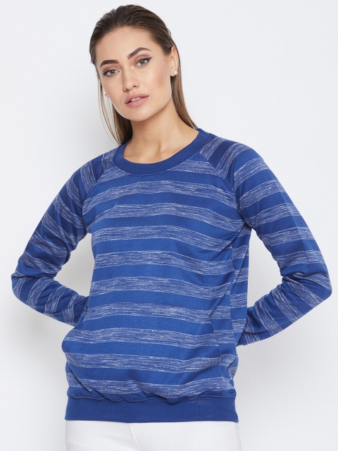 

PURYS Women Blue Striped Sweatshirt