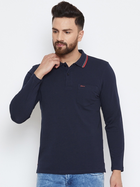 

Okane Men Navy Blue Solid Polo Collar T-shirt
