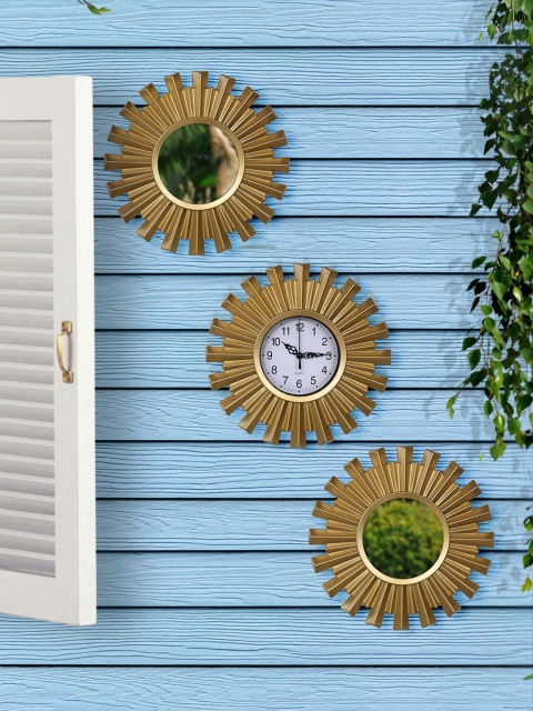 

TIED RIBBONS White Round Solid Analogue Wall Clock with 2 Mirrors