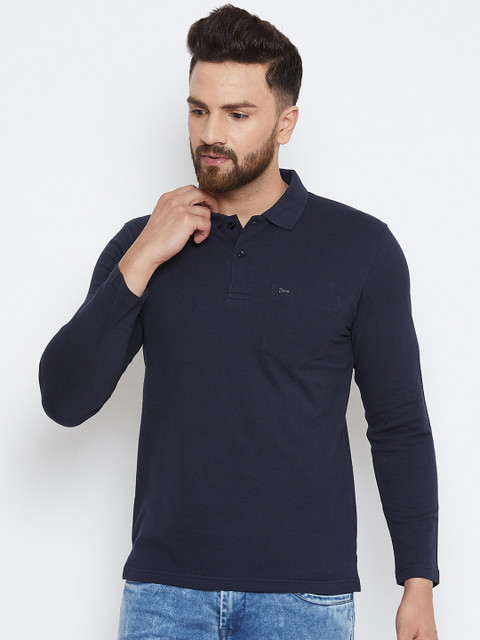 

Okane Men Navy Blue Solid Polo Collar T-shirt