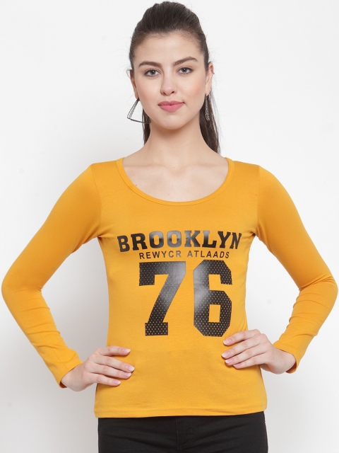 

Everlush Women Yellow Printed Scoop Neck T-shirt