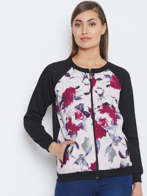 

PURYS Women Black Printed Bomber Jacket