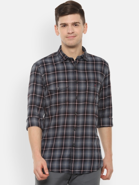 

Louis Philippe Jeans Men Charcoal Grey & Off-White Slim Fit Checked Casual Shirt