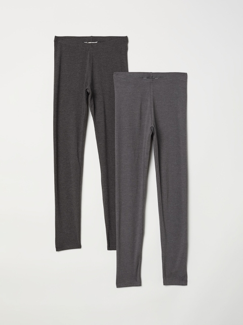 

H&M Girls Grey Solid 2-Pack Leggings