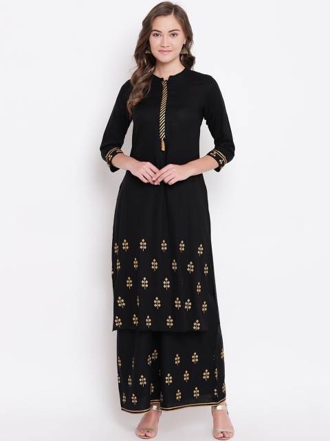 

Be Indi Women Black & Golden Solid Straight Kurta