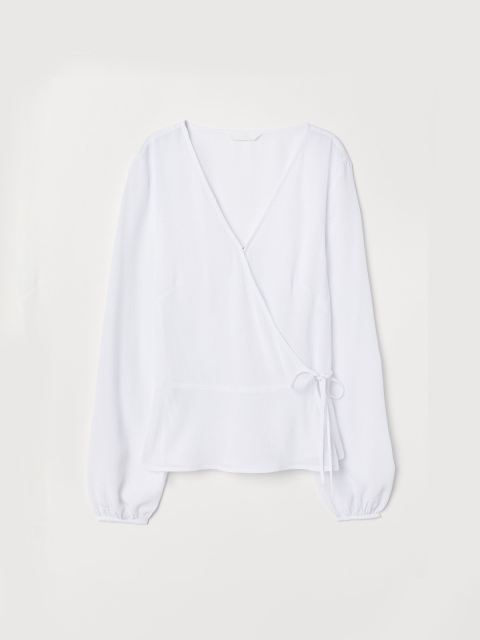 

H&M Women White Solid Jacquard Weave Wrapover Blouse