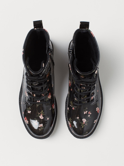 

H&M Unisex Kids Black Printed Synthetic Leather High-Top Warm-lined Boots