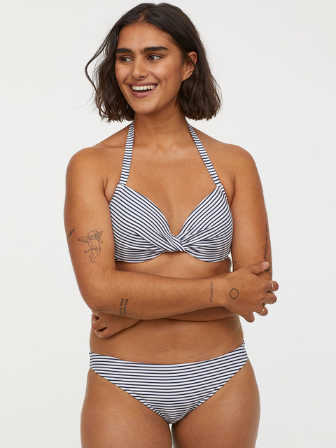 

H&M Women Blue & White Striped Bikini Bottoms 0599580024