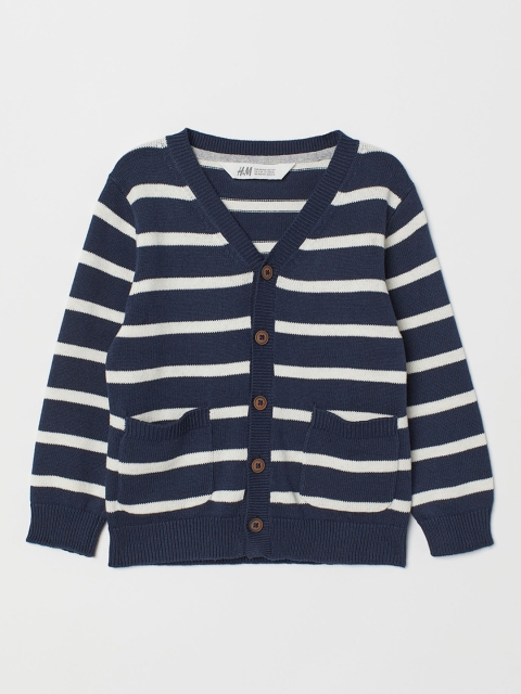 

H&M Boys Navy Blue & White Striped Fine-Knit Cardigan