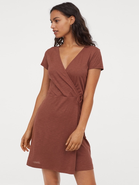 

H&M Brown Solid Jersey Wrap Dress