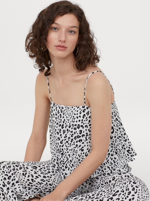 

H&M Women White and Black Printed Crepe Jumpsuit