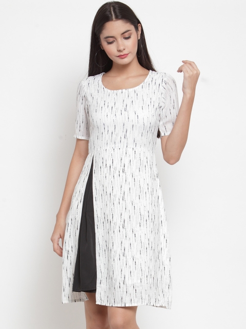 

Magnetic Designs Women White & Grey Printed A-Line Dress