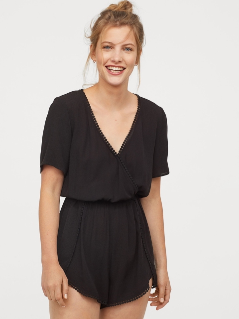 

H&M Women Black Solid V-neck Playsuit