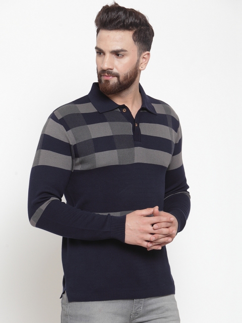 

Kalt Men Navy Blue Self Design Sweater
