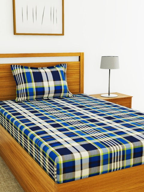 

BIANCA Blue & White Geometric 110 TC Cotton Single Bedsheet with 1 Pillow Cover