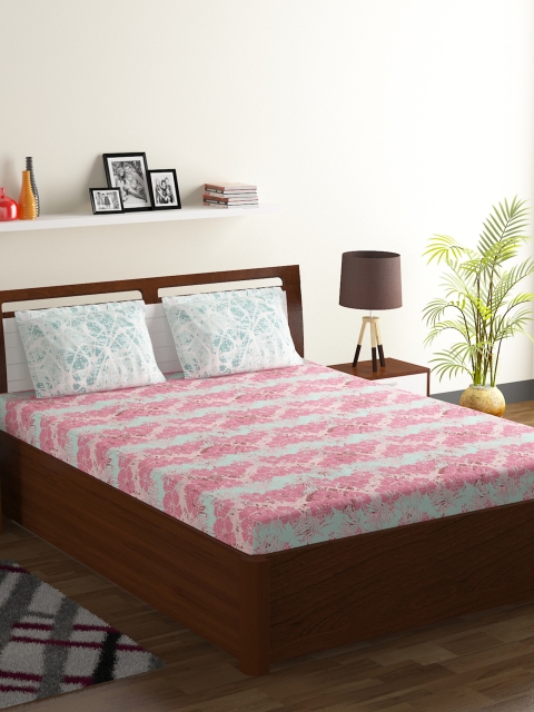 

BOMBAY DYEING Pink & Grey Floral 104 TC Cotton 1 Queen Bedsheet with 2 Pillow Covers