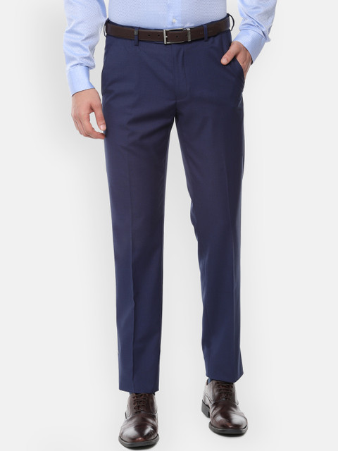 

Van Heusen Men Navy Blue Slim Fit Self Design Formal Trousers