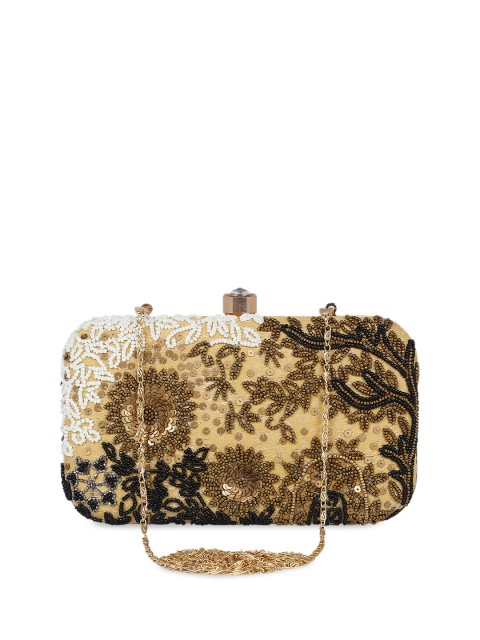 

Anekaant Beige & Brown Embellished Box Clutch