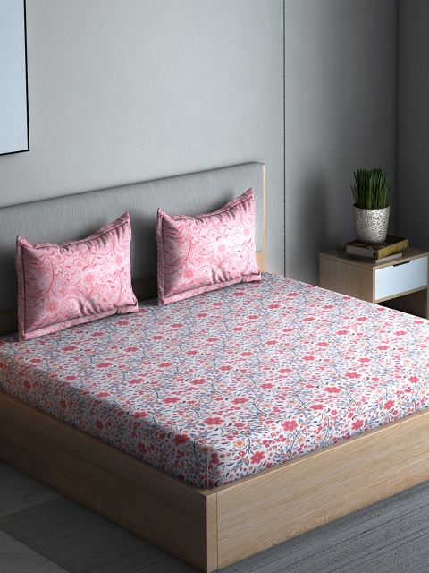 

Boutique Living India Pink & White 210 TC Cotton 1 Queen Bedsheet with 2 Pillow Covers