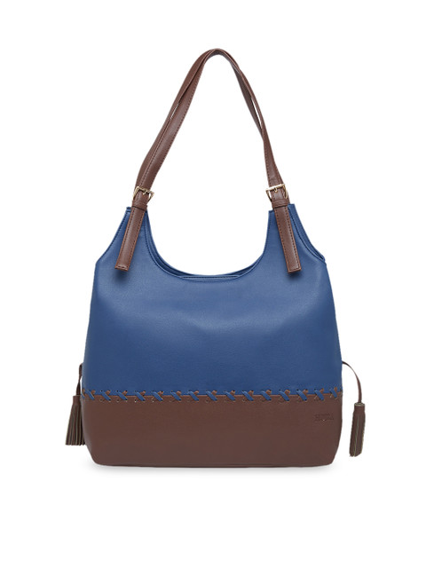 

HORRA Blue & Brown Colourblocked Hobo Bag
