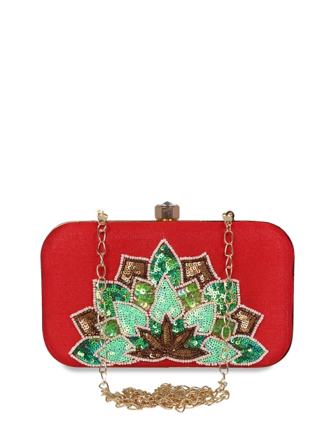 

Anekaant Red & Green Embellished Box Clutch