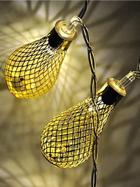 

TAYHAA Yellow Bulb Shaped Net Design Golden String Lights