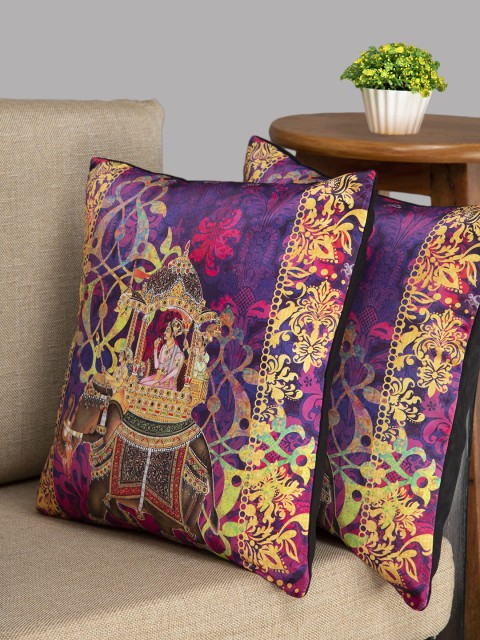 

HOUZZCODE Multicoloured Set of 2 Ethnic Motifs Square Cushion Covers, Multi