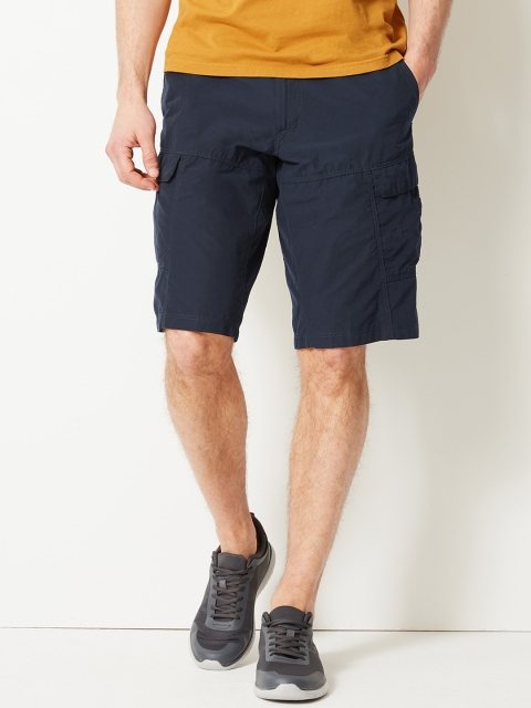 

Marks & Spencer Men Navy Blue Solid Regular Fit Cargo Shorts