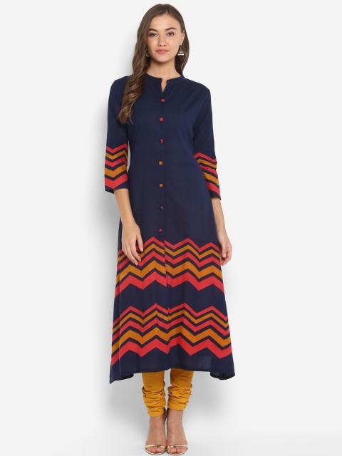 

Mytri Women Blue Screen Printed A-Line Kurta