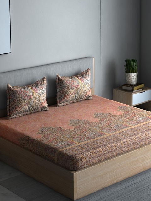 

Boutique Living India Coral Ethnic Motifs 300 TC Cotton 1 Queen Bedsheet with 2 Pillow Covers