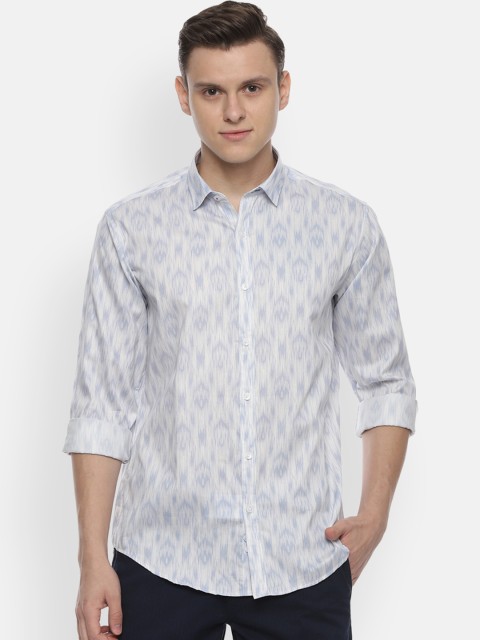 

V Dot Men White Slim Fit Printed Casual Shirt