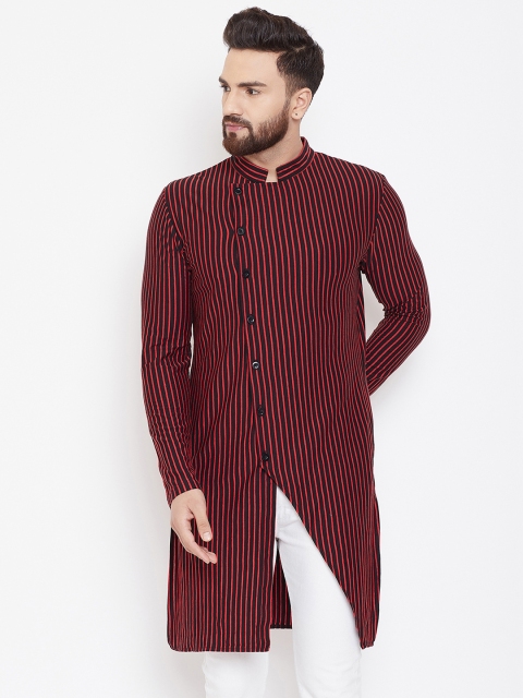 

Hypernation Men Red & Black Striped Straight Kurta