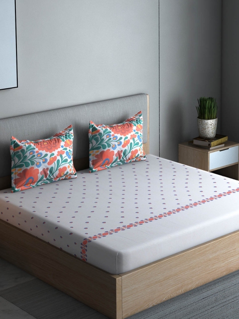 

Boutique Living India White Floral 210 TC Cotton 1 Queen Bedsheet with 2 Pillow Covers