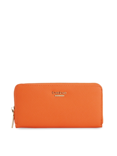

bebe Women Orange Textured Zip Around Wallet