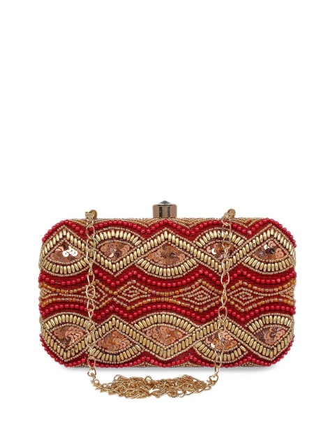 

Anekaant Maroon & Gold-Toned Embellished Box Clutch