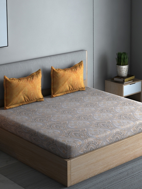 

Boutique Living India Orange & Grey Ethnic Motifs 300 TC Cotton 1 Queen Bedsheet with 2 Pillow Covers