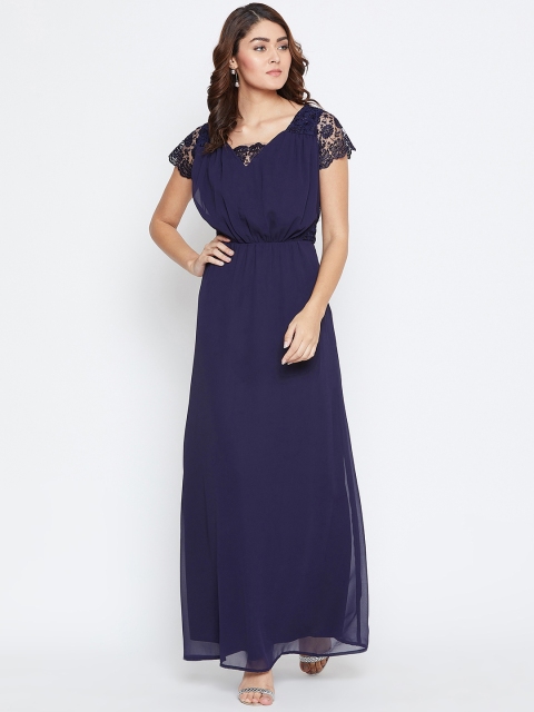 

La Zoire Women Navy Blue Self Design Maxi Dress