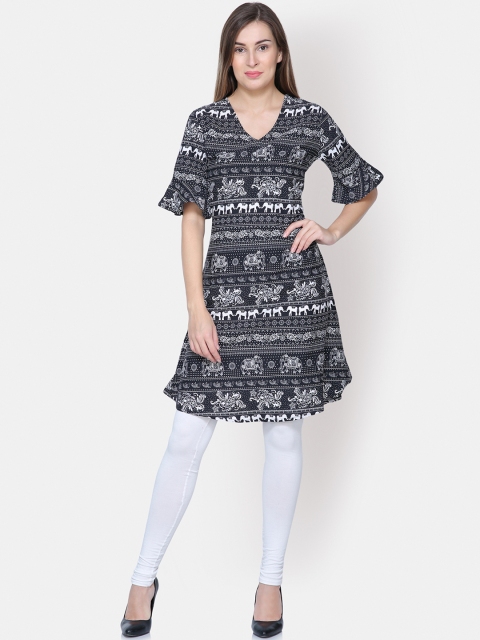 

Yaadleen Women White & Black Printed A-Line Kurta