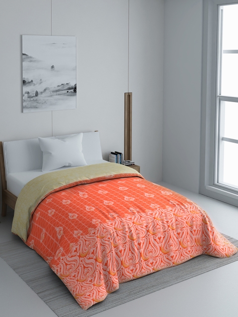 

SPACES Orange & Off-White Ethnic Motifs AC Room 150 GSM Single Bed Comforter