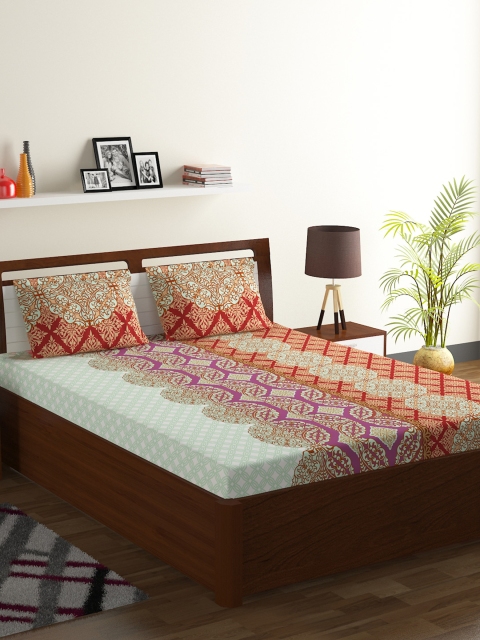 

BOMBAY DYEING Multicoloured Ethnic Motifs 104 TC Cotton 1 Queen Bedsheet with 2 Pillow Covers, Multi