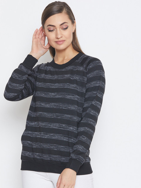 

PURYS Women Black & Grey Striped Sweatshirt