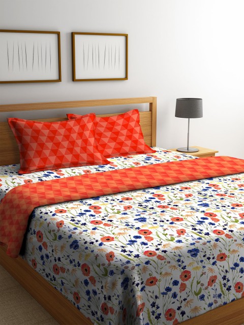 

Portico New York White & Orange Floral 144 TC Bedding Set