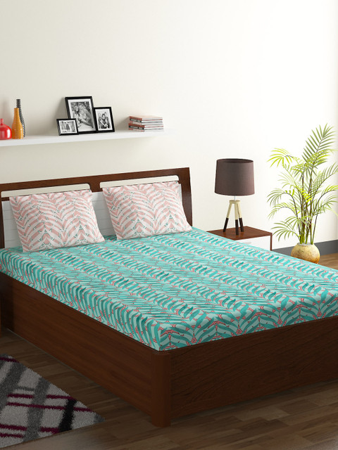 

BOMBAY DYEING Sea Green Abstract 104 TC Cotton 1 Queen Bedsheet with 2 Pillow Covers